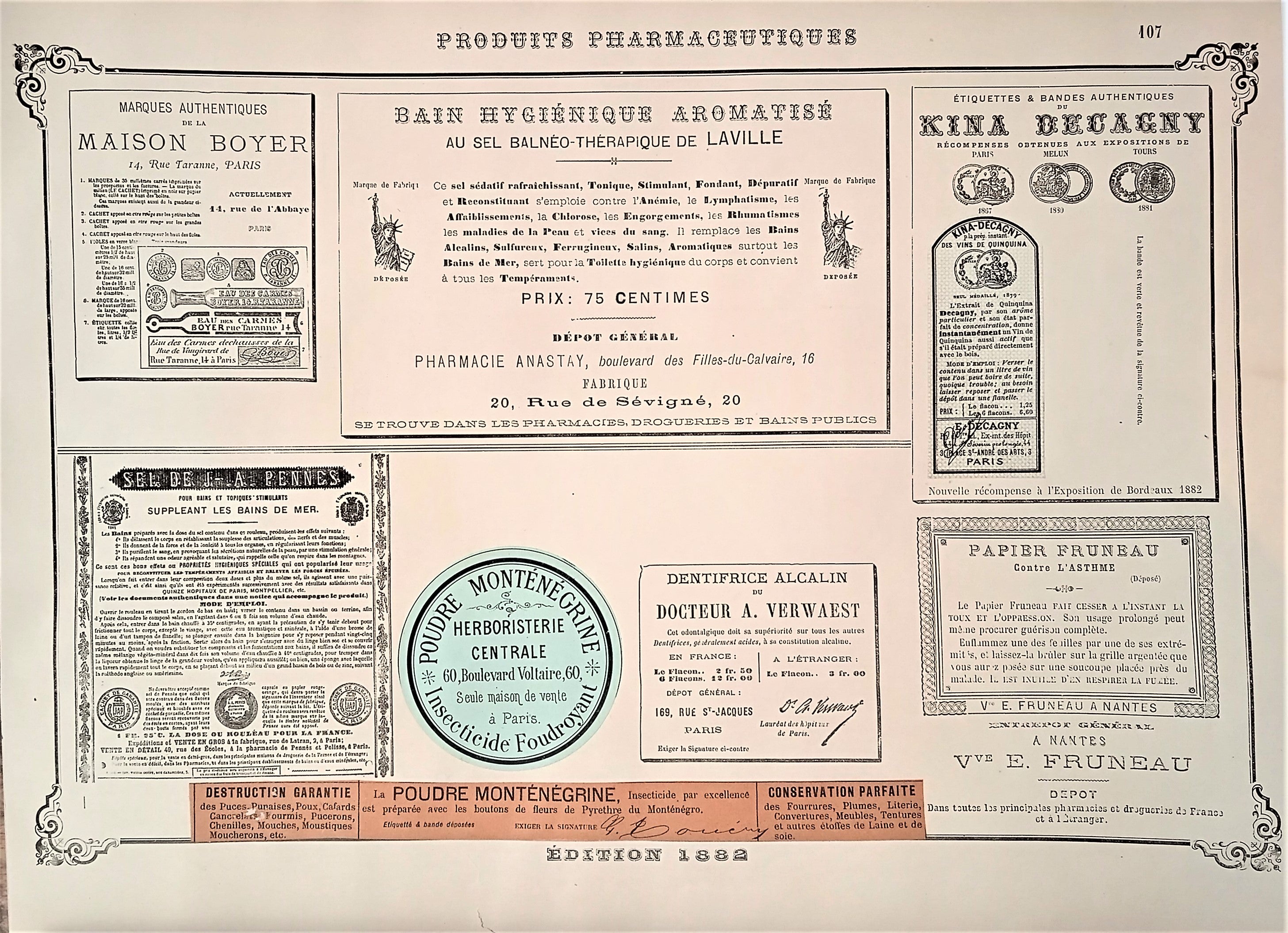 CHROMO-LITHOGRAPHIE étiquettes produits pharmaceutiques  N° 107    Authentique planche  Occasion