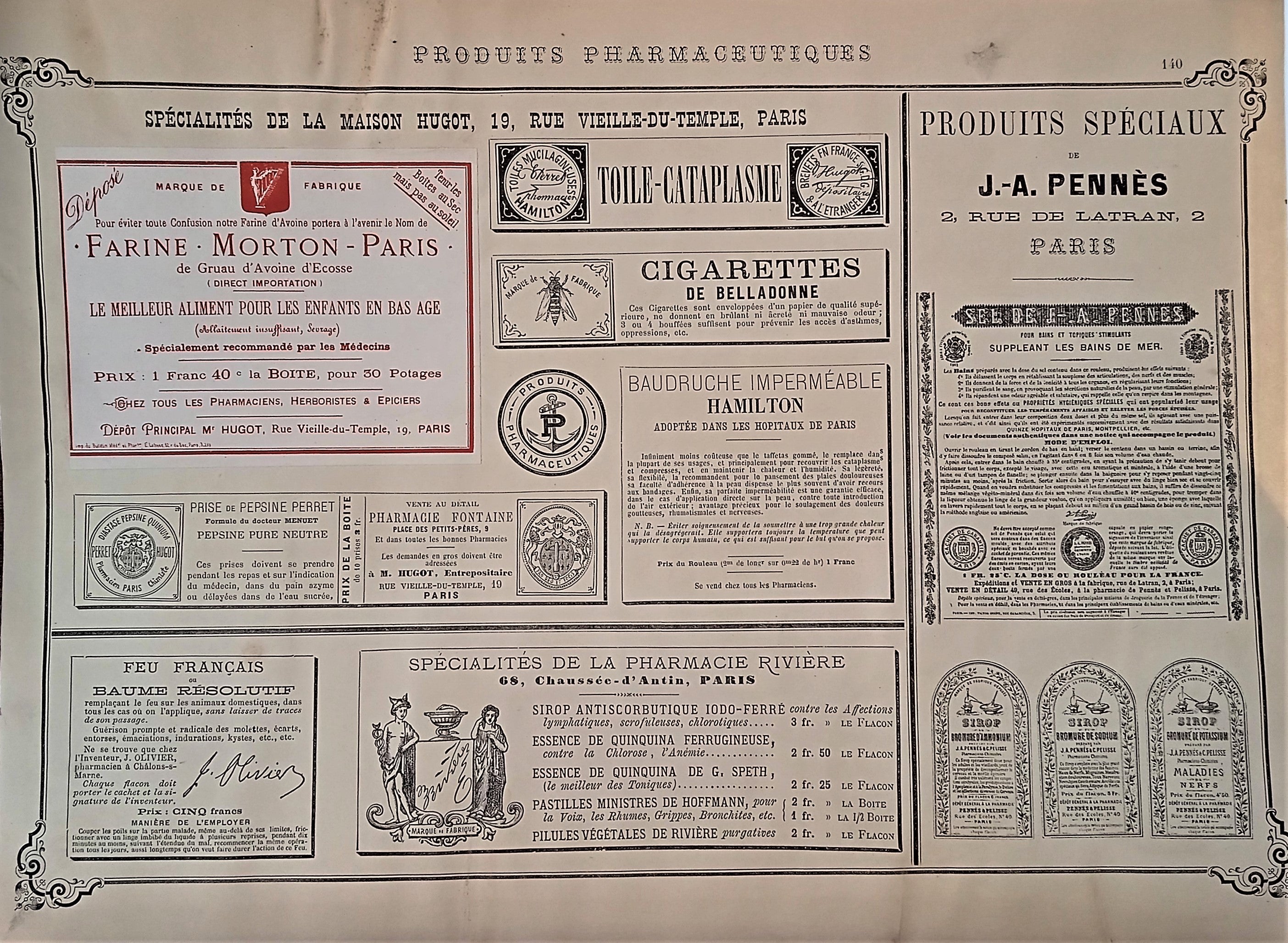 vvCHROMO-LITHOGRAPHIE étiquettes produits pharmaceutiques  N° 140   Authentique planche  Occasion