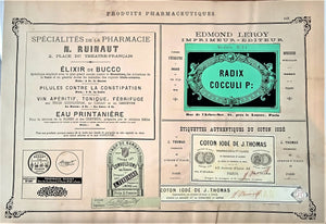 CHROMO-LITHOGRAPHIE étiquettes produits pharmaceutiques  N° 142   Authentique planche  Occasion