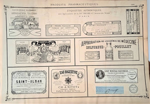 CHROMO-LITHOGRAPHIE étiquettes produits pharmaceutiques  N° 144   Authentique planche  Occasion