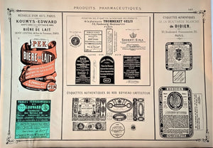 CHROMO-LITHOGRAPHIE étiquettes produits pharmaceutiques  N° 157   Authentique planche  Occasion