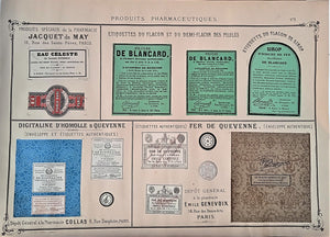 CHROMO-LITHOGRAPHIE étiquettes produits pharmaceutiques  N° 172   Authentique planche  Occasion