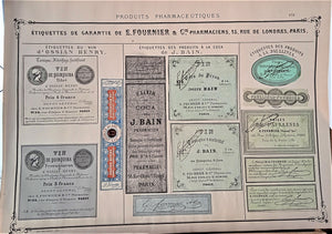 CHROMO-LITHOGRAPHIE étiquettes produits pharmaceutiques  N° 173    Authentique planche  Occasion