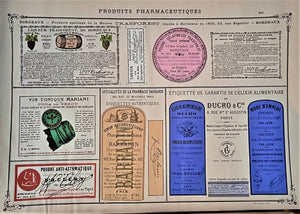 CHROMO-LITHOGRAPHIE étiquettes produits pharmaceutiques  N° 195   Authentique planche  Occasion