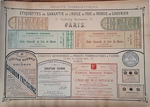 CHROMO-LITHOGRAPHIE étiquettes produits pharmaceutiques  N° 67   Authentique planche  Occasion