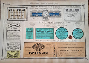 CHROMO-LITHOGRAPHIE étiquettes produits pharmaceutiques  N° 69     Authentique planche occasion              lanche  Occasion