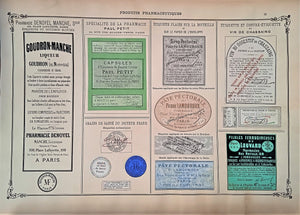 CHROMO-LITHOGRAPHIE étiquettes produits pharmaceutiques  N° 70 Authentique planche occasion