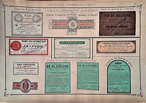 CHROMO-LITHOGRAPHIE étiquettes produits pharmaceutiques  N° 72   Authentique planche  Occasion