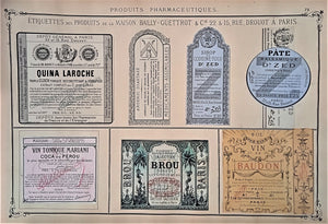 CHROMO-LITHOGRAPHIE étiquettes produits pharmaceutiques  N°  73  Authentique planche  Occasion