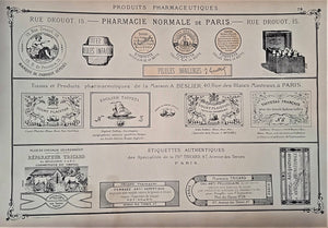 CHROMO-LITHOGRAPHIE étiquettes produits pharmaceutiques  N° 78   Authentique planche  Occasion