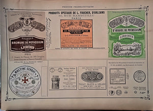 CHROMO-LITHOGRAPHIE étiquettes produits pharmaceutiques  N° 92   Authentique planche  Occasion