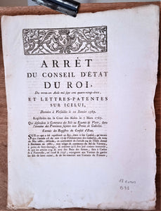 N° B31  Arrêt du Conseil d' Etat du Roi Du 10 Janvier 1787  sur les lettres & patentes           2  Pages   occasion rousseurs