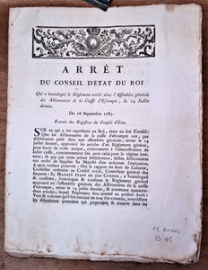 N° B 42   Arrêt du Conseil d' Etat du Roi Du 18 Septembre 1885   Règlement assemblée générale        4   Pages   occasion rousseurs