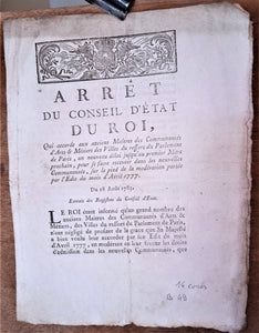 N° B 49    Arrêt du Conseil d' Etat du Roi  De Août 1783   qui Accorde un nouveau délai aux anciens Maires  2  Pages   occasion