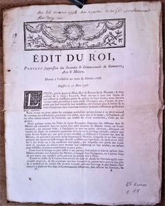 N° E 17  Edit du roi Portant suppression des jurances et communautés de commerces arts et métiers de Février 1776 6 pages occasion.