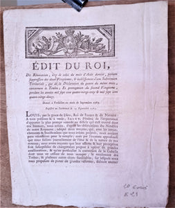 N° E 21  Edit du roi portant sur la révocation d' une subvention territoriale de Septembre 1787  2 pages occasion.