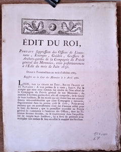 N° E 7  Edit du roi Portant fupreffion des Offices de Lieutenans de Juin 1635  occasion 4 pages.