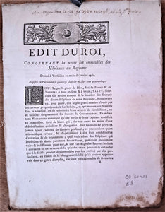 N° E 8  Edit du roi concernant la vente des immeubles des Hôpitaux du Royaume de Janvier 1780 occasion rousseurs