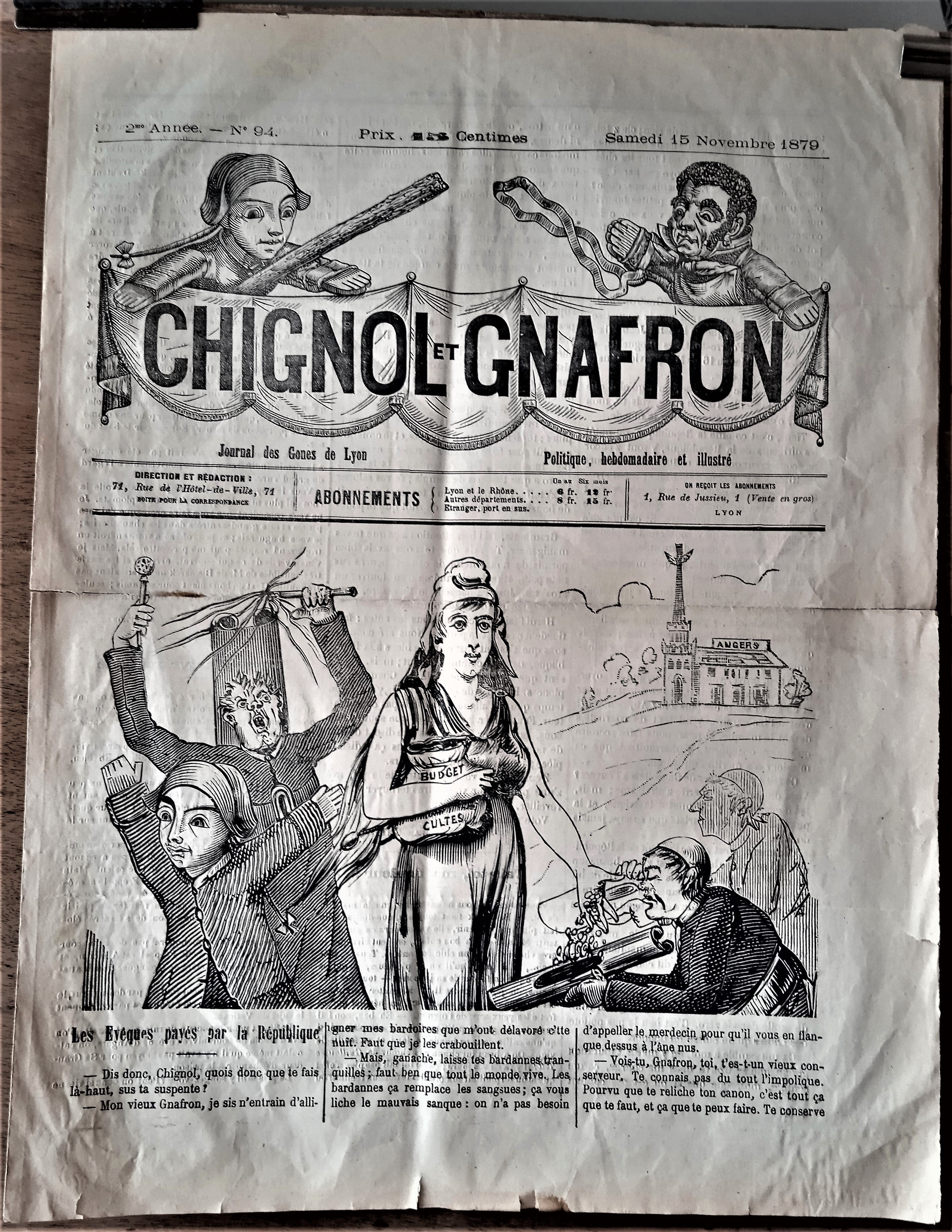 N°Jn94     Authentique journal Chignol et  Gnafron 2e année  N° 94 du 15 Novembre 1879  occasion