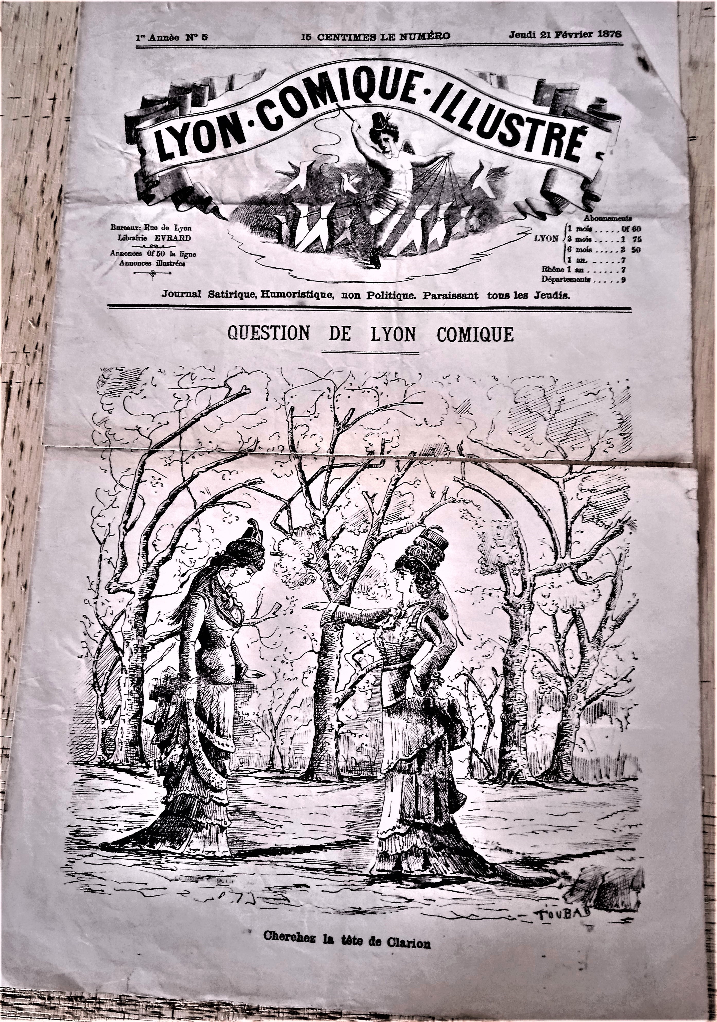 N°jn5  Authentique journal Lyon Comique Illustré 1e année N°5 du 22 Février 1878 Dessin signé Toubab  occasion