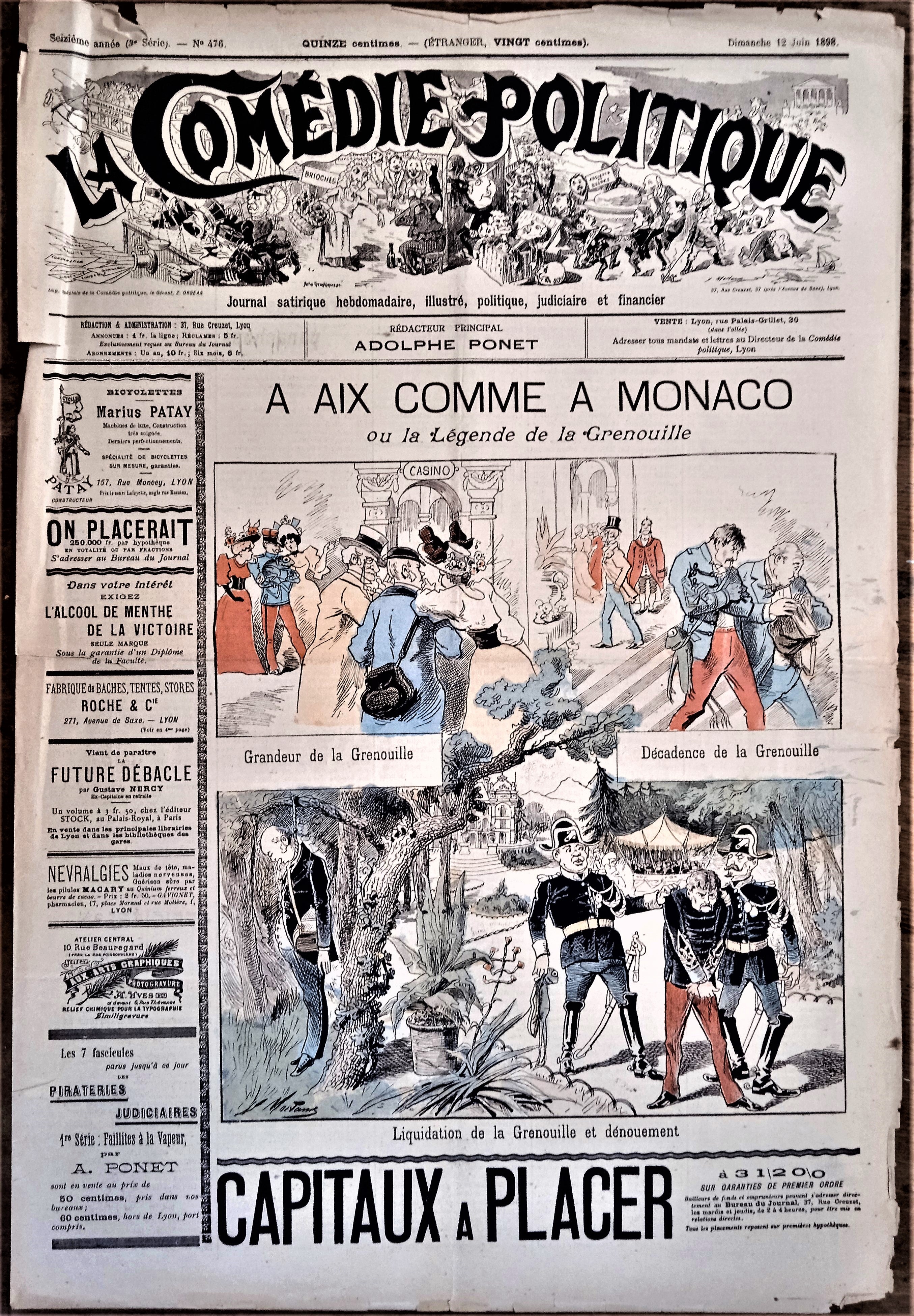 Authentique Journal satyrique et de caricature N° 476  Du  12 Juin 1898   "La Comédie Politique"