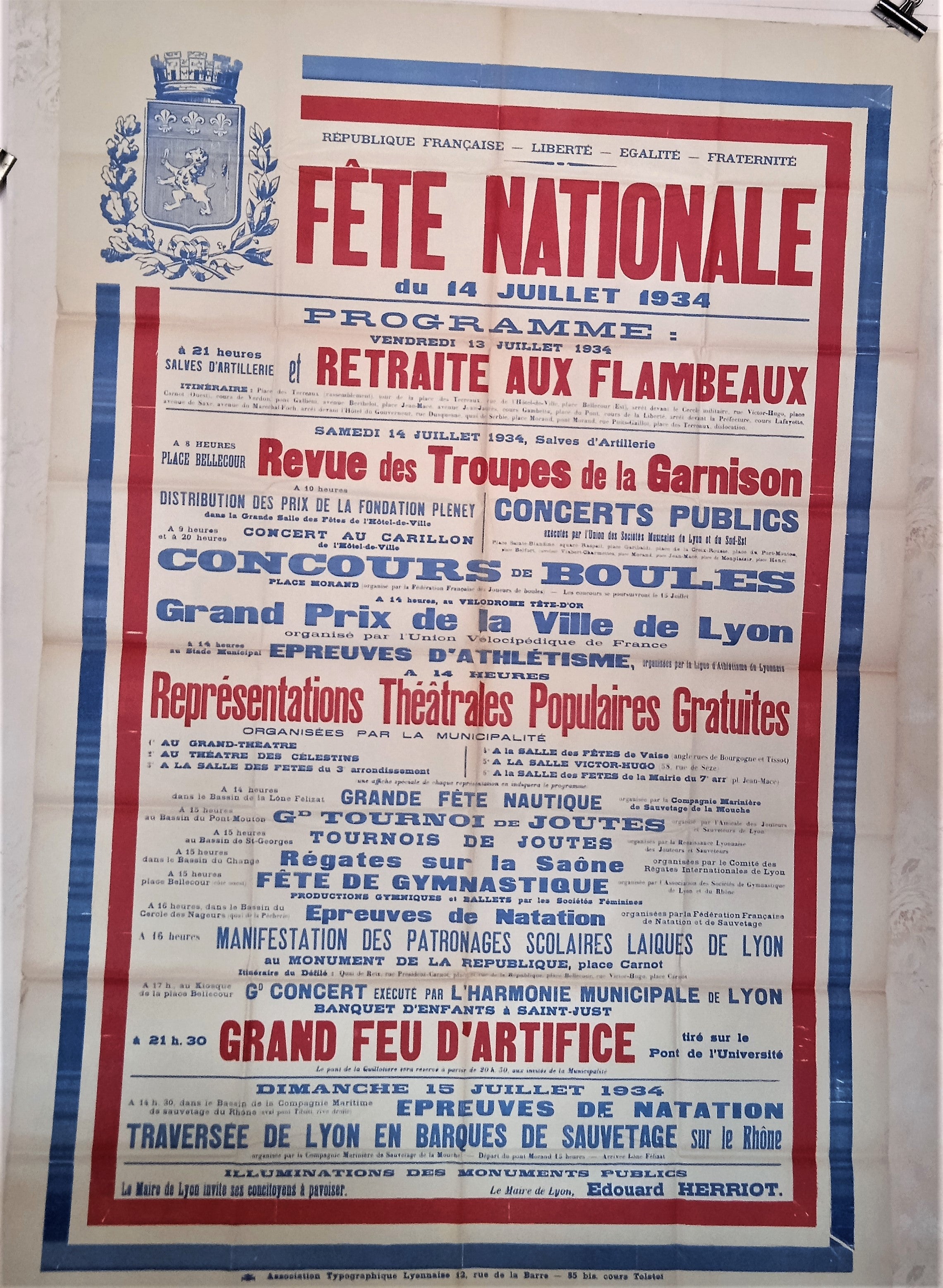 T1 A 39 Affiche fête nationale du 14 Juillet 1934  occasion