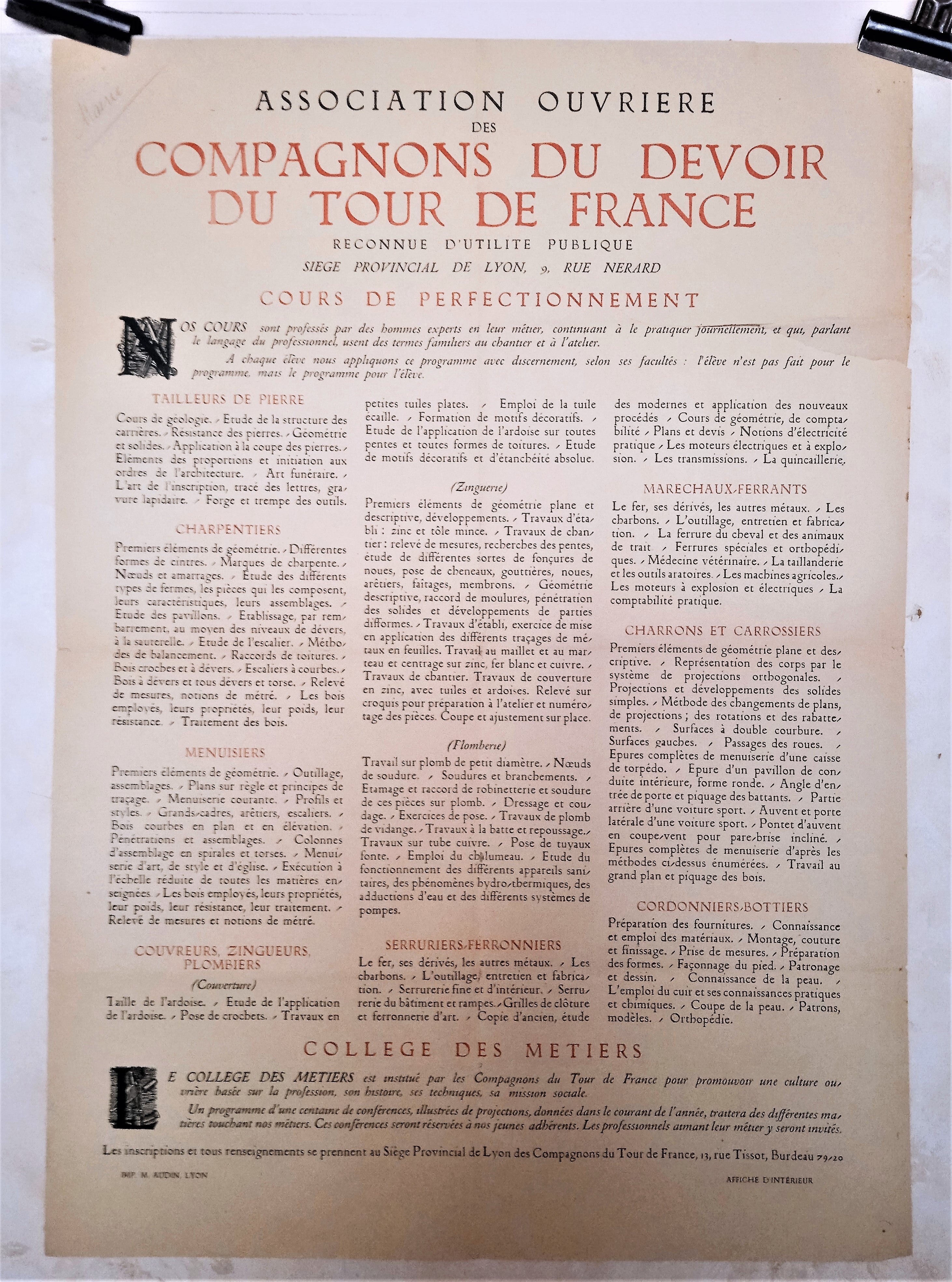 T2 A 14  Affiche Association ouvrière des compagnons du devoir occasion