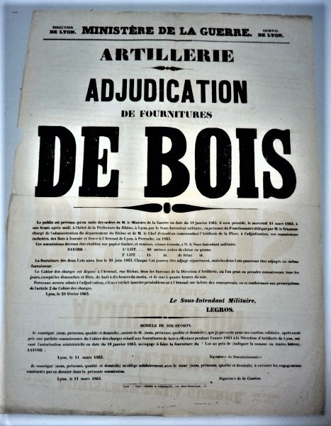 T2 A 33 Artillerie adjudication de bois du 20 Février 1863 occasion