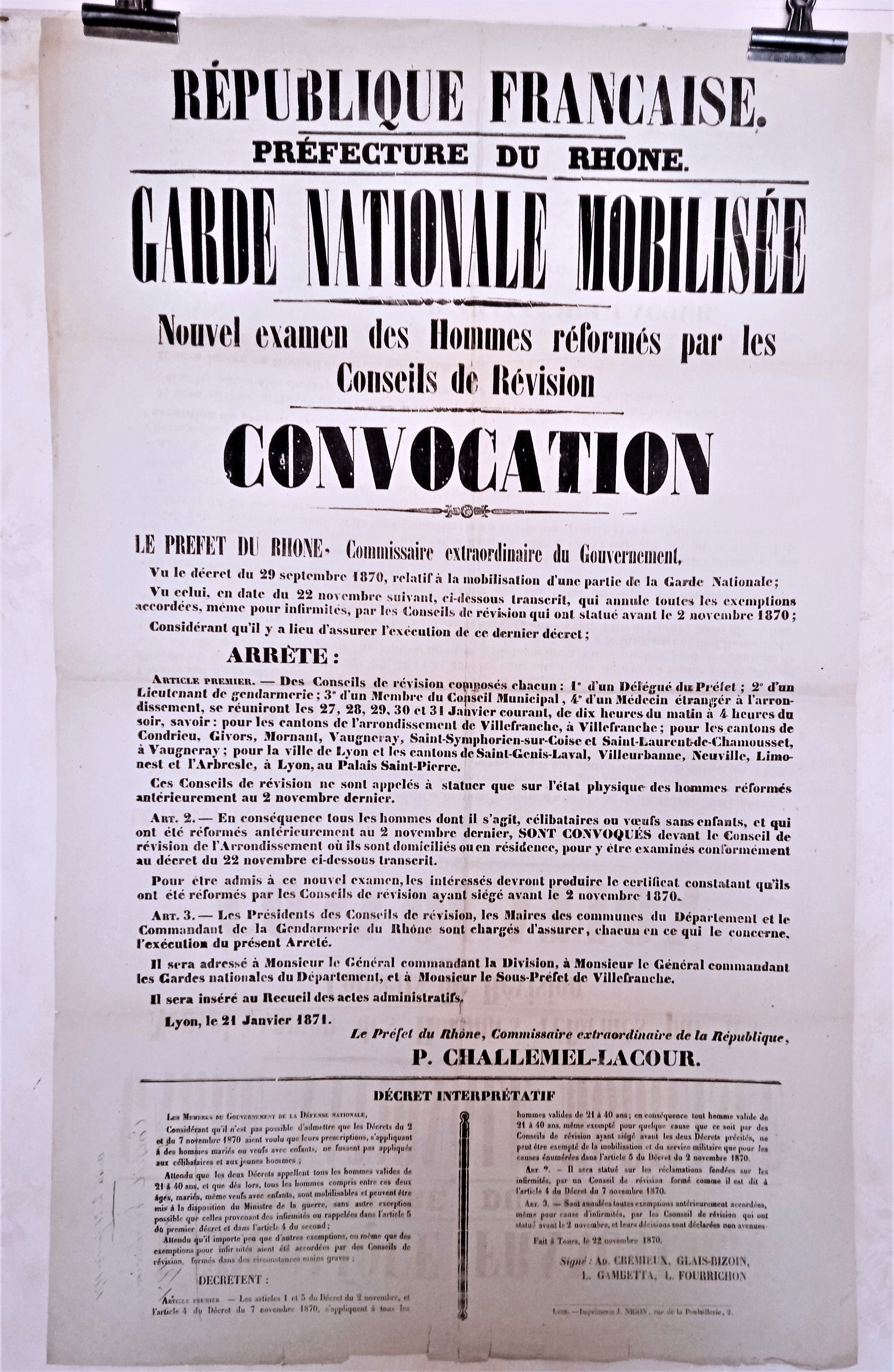 T2 A4  Affiche Garde Nationale Mobilisée Convocation occasion