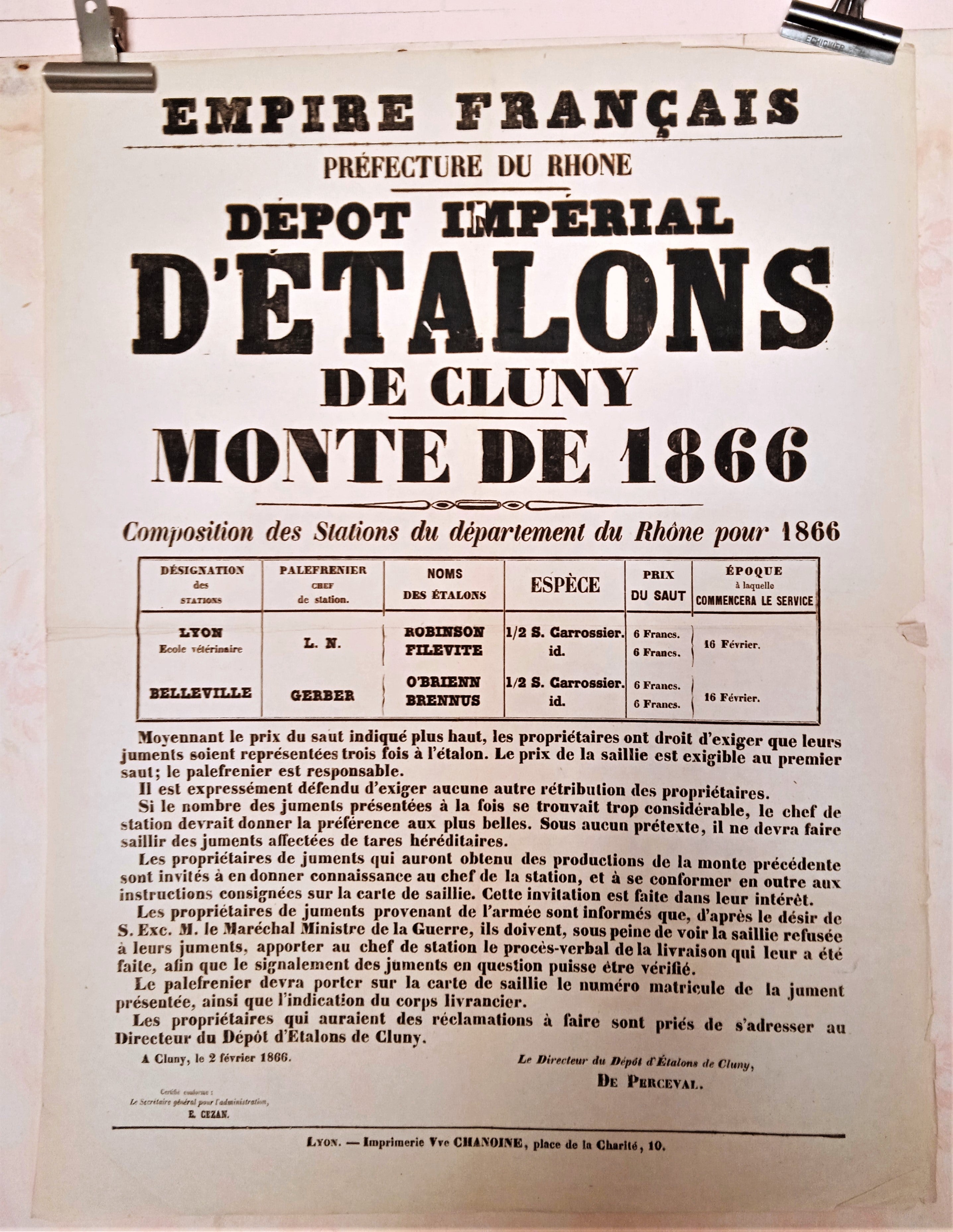 T2 A 105  Dépot impérial d' étalons de Cluny du 2 Février 1866  occasion