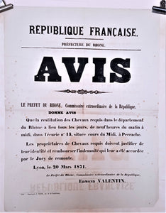 T2 A 116  Avis de restitution des chevaux  du 20 Mars 1871 occasion