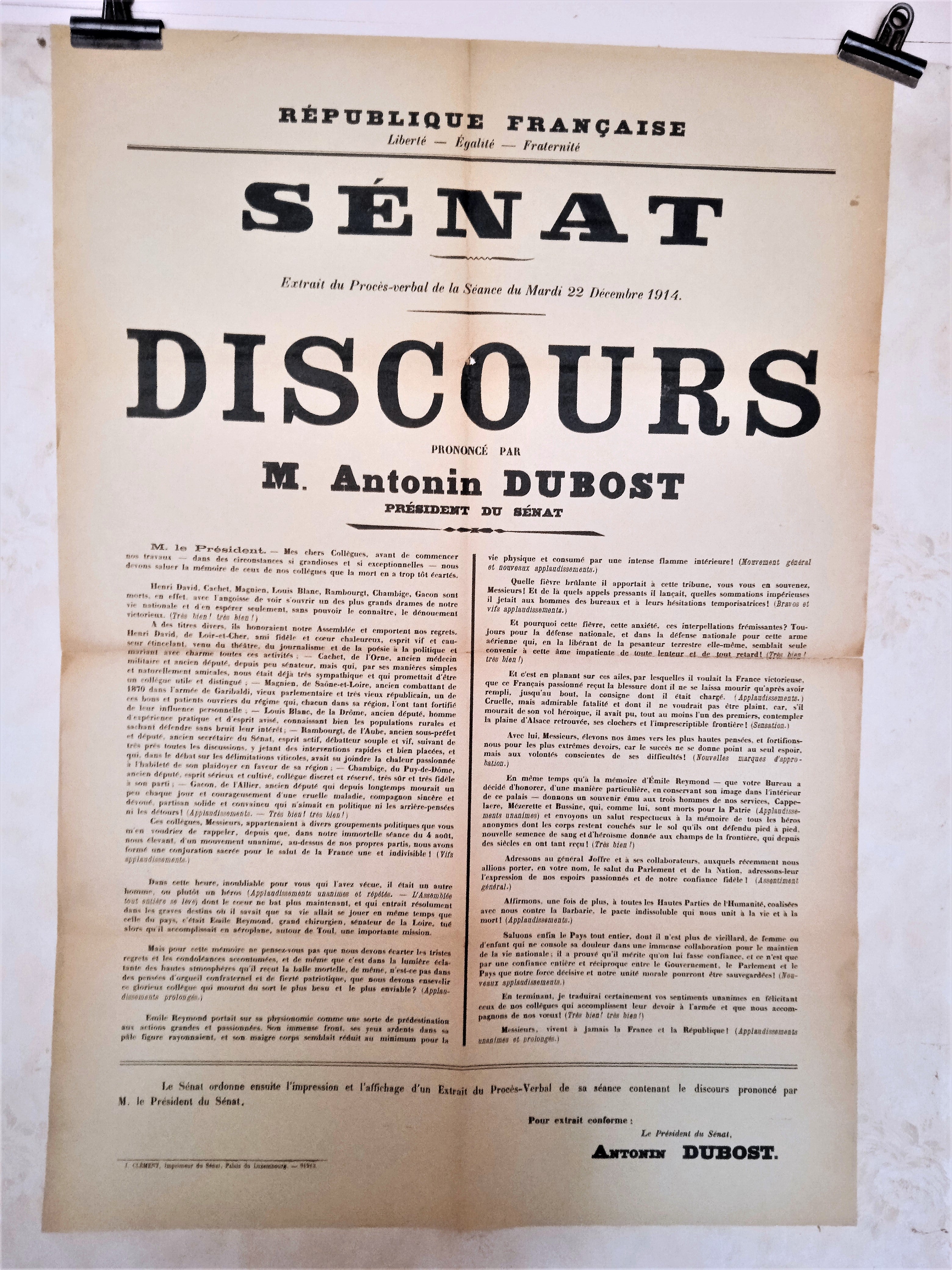 T2 A 12  Affiche Discours du sénat de Antonin Dubost occasion