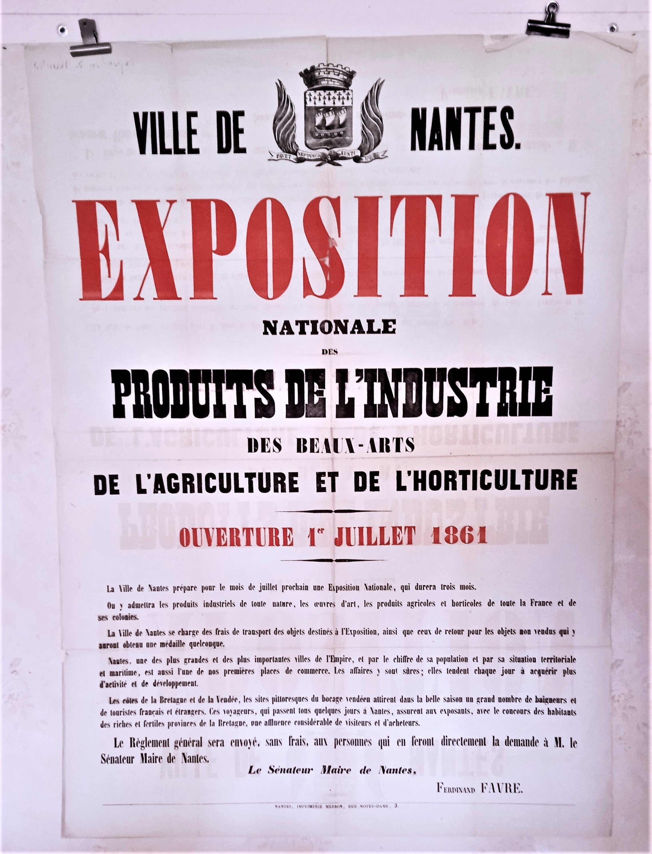 2 A 147  Exposition de la ville de Nantes Produits de l' industrie  du 01/09/1861 occasion