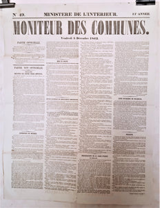 T2 A  161 Moniteur des communes du 5 Décembre 1862 occasion