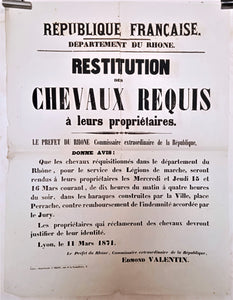 T2 A 164  Restitution des chevaux requis à leurs propriétaires du 11 Mars 1871  occasion