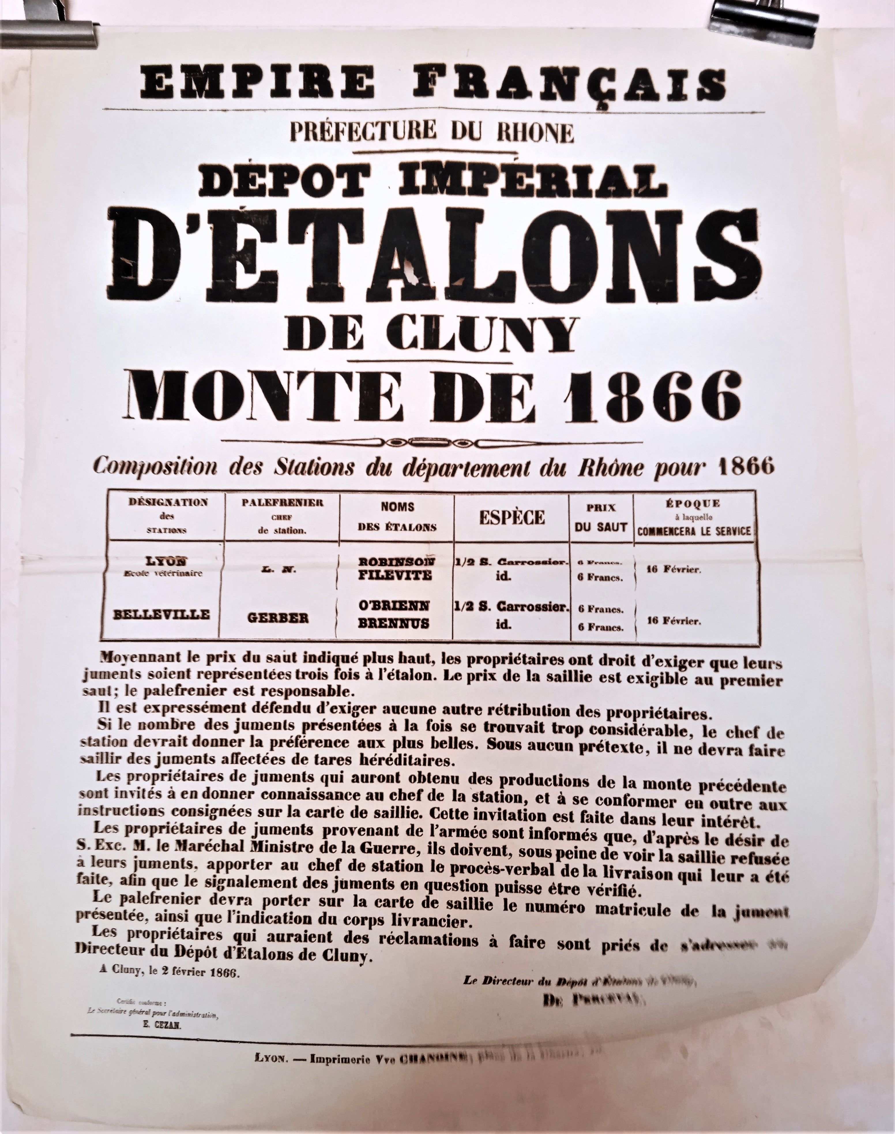 T2 A 66 Dépôt Impérial D' étalons de Cluny du 2 Février 1866 occasion