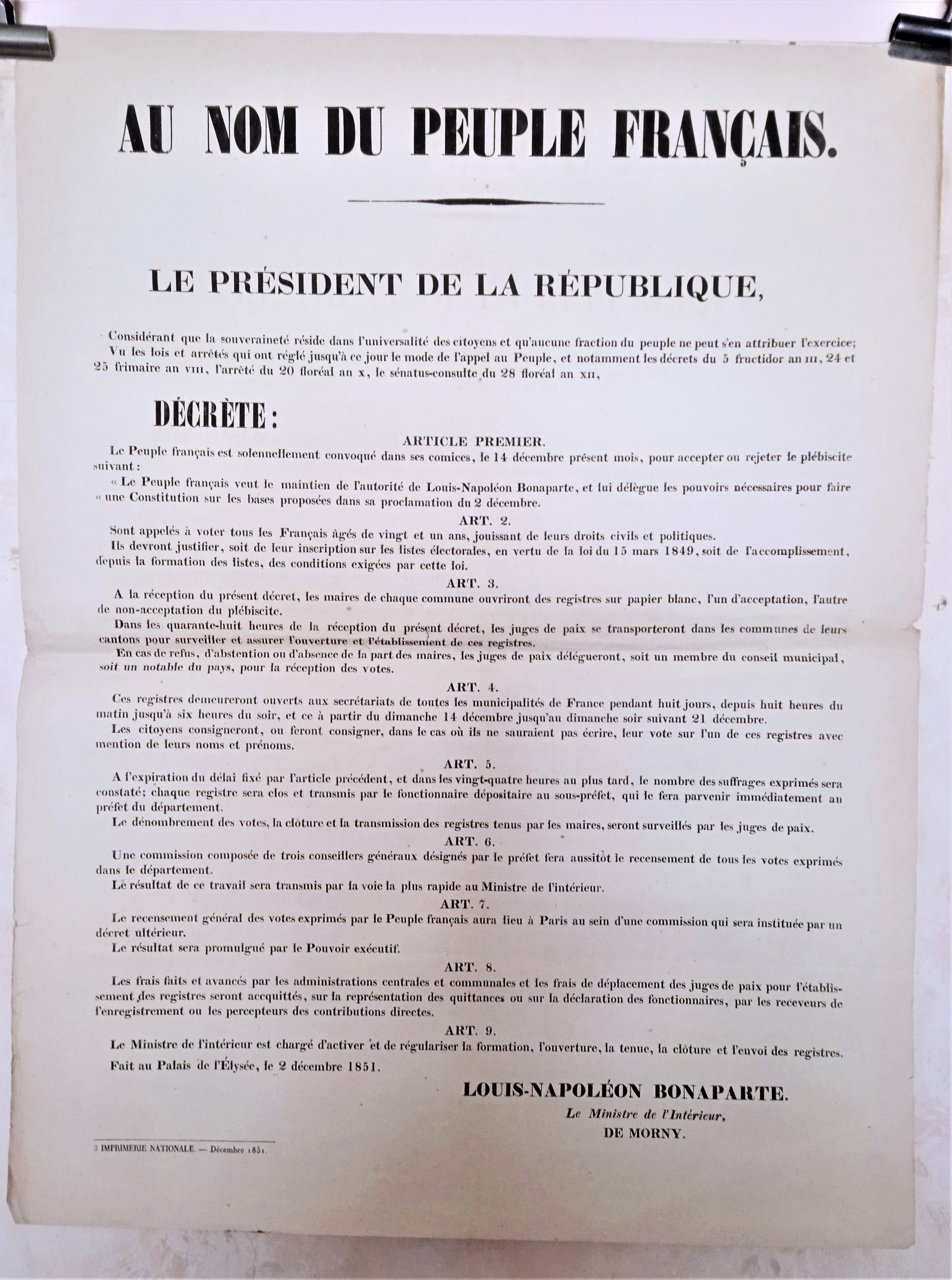 T2 A 67  Décrets du Président de la République Louis Napoléon Bonaparte du 12 Décembre 1851  occasion