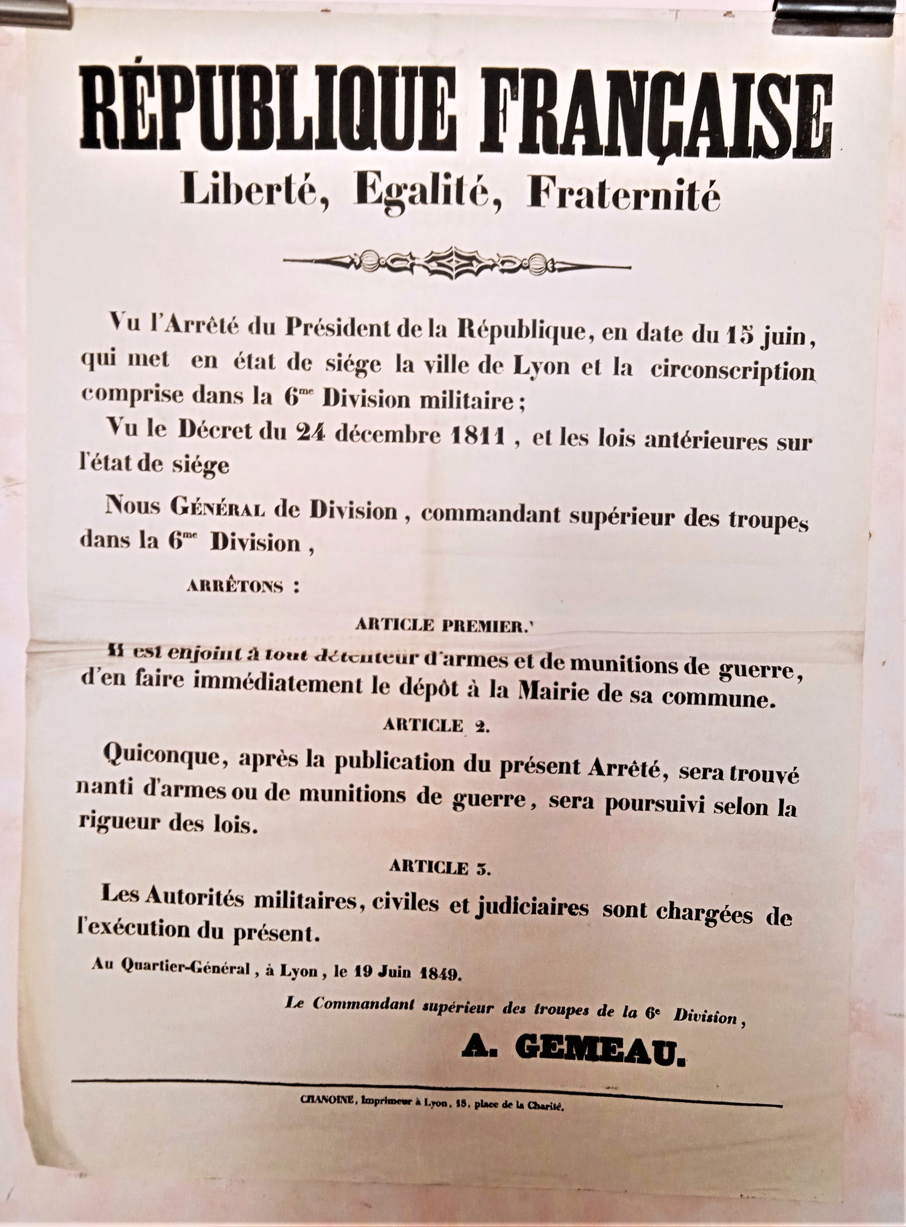 T2 A 169  Siège de la ville de Lyon du 19 Juin 1849  occasion