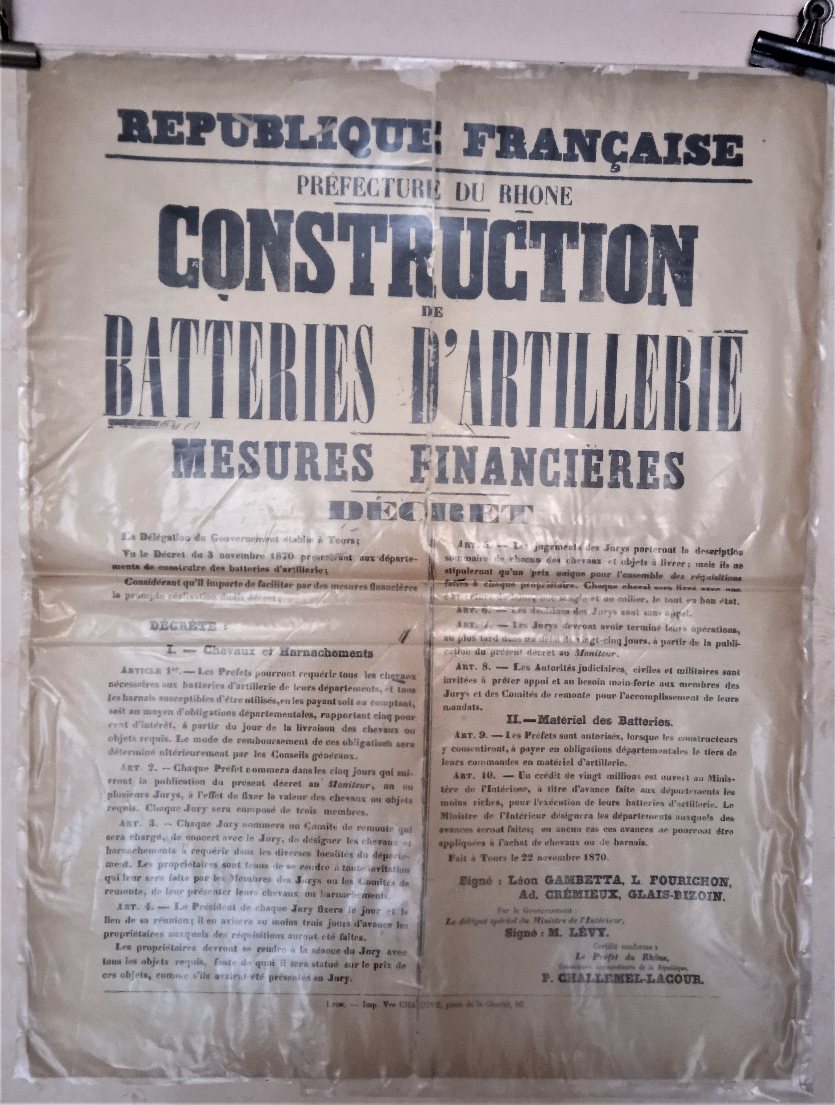 T2 A 174  Construction de batteries d' artillerie Mesures financières du 22 Novembre 1870  occasion