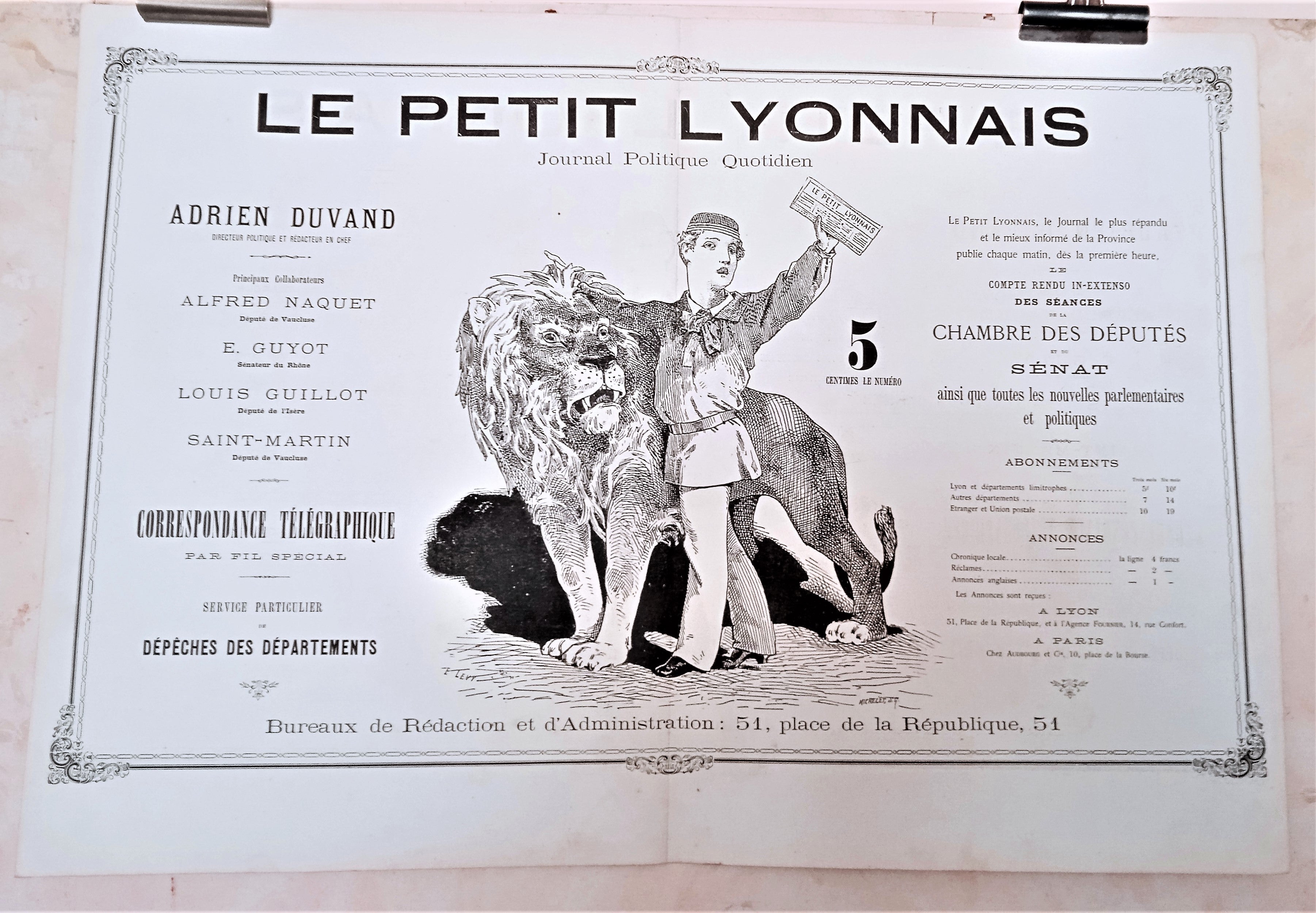 T2 A 191  Le petit Lyonnais Le journal politique quotidien de 1882 occasion