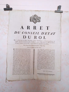 T2 A 210 Arrêté du conseil d' état du Roi  de 1785 occasion