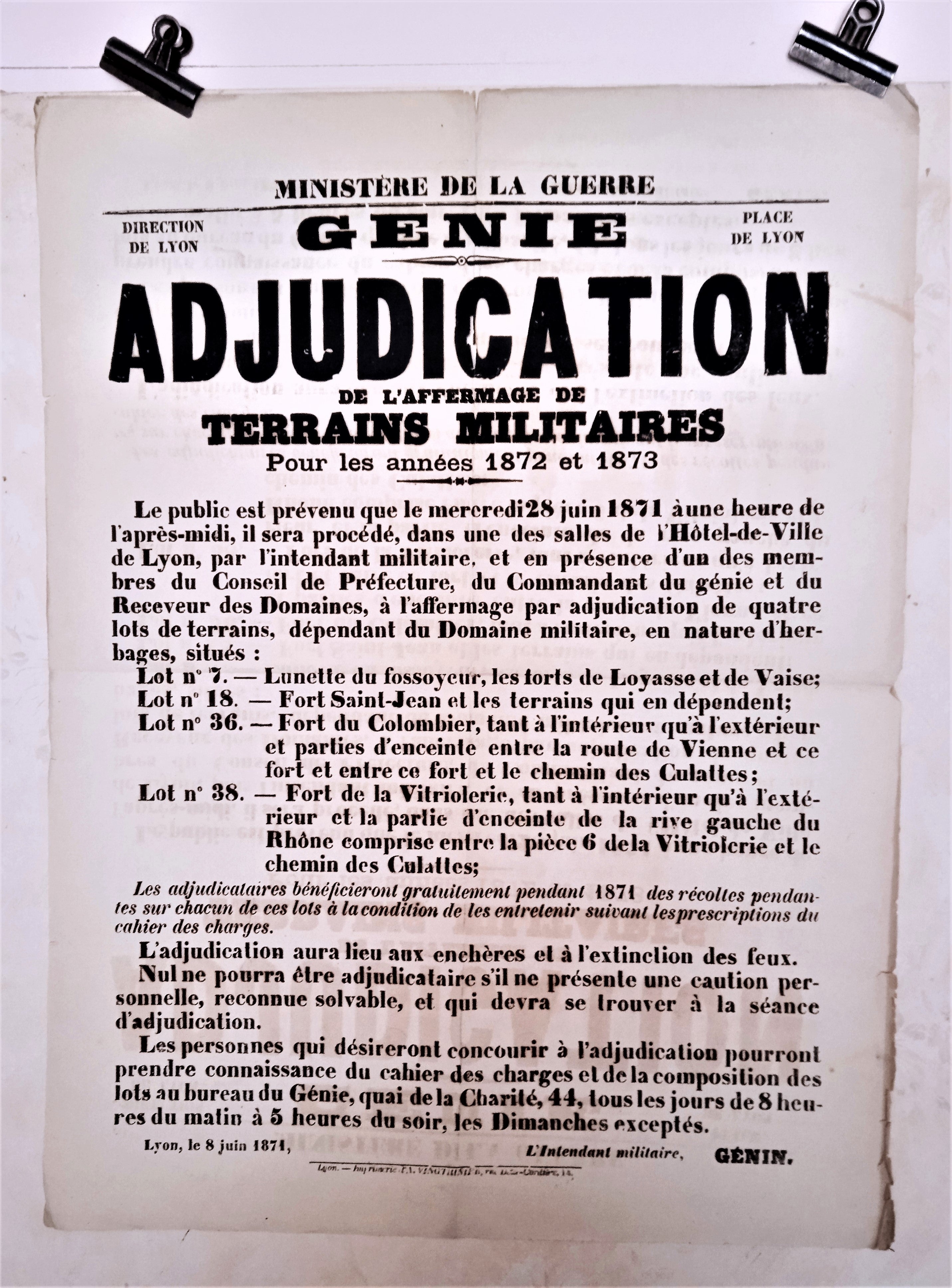 T2 A 28 Adjudication de terrains militaires Génie de Lyon occasion