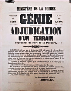 T2 A 29 Ministère de la guerre  Génie de Lyon  adjudication d' un terrain