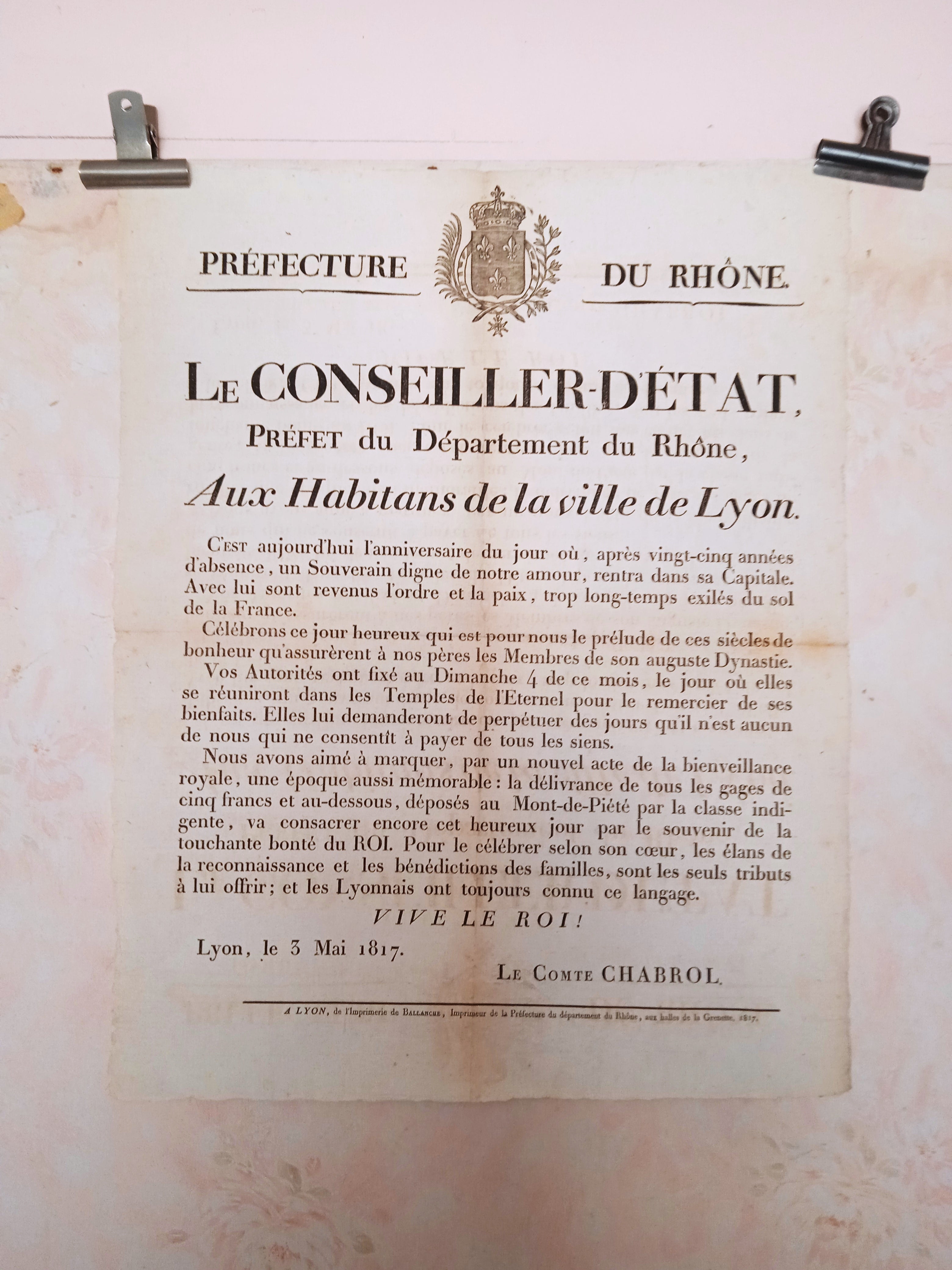 T2 A 49 Le conseiller d' état aux habitants de Lyon occasion