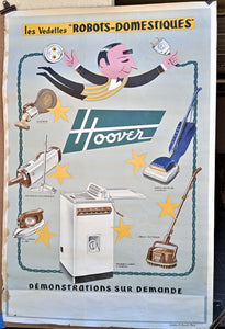 Authentique affiche pub "les vedettes robots domestiques" Hoover signée illustrateur voir photo, vintage occasion  120 x 80 cm