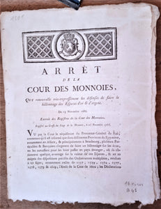 N° B41  arrêt du Conseil d' Etat du Roi Du  32 Novembre 1786   qui renouvelle expressément la défense du billonnage des monnaies 2 Pages   occasion