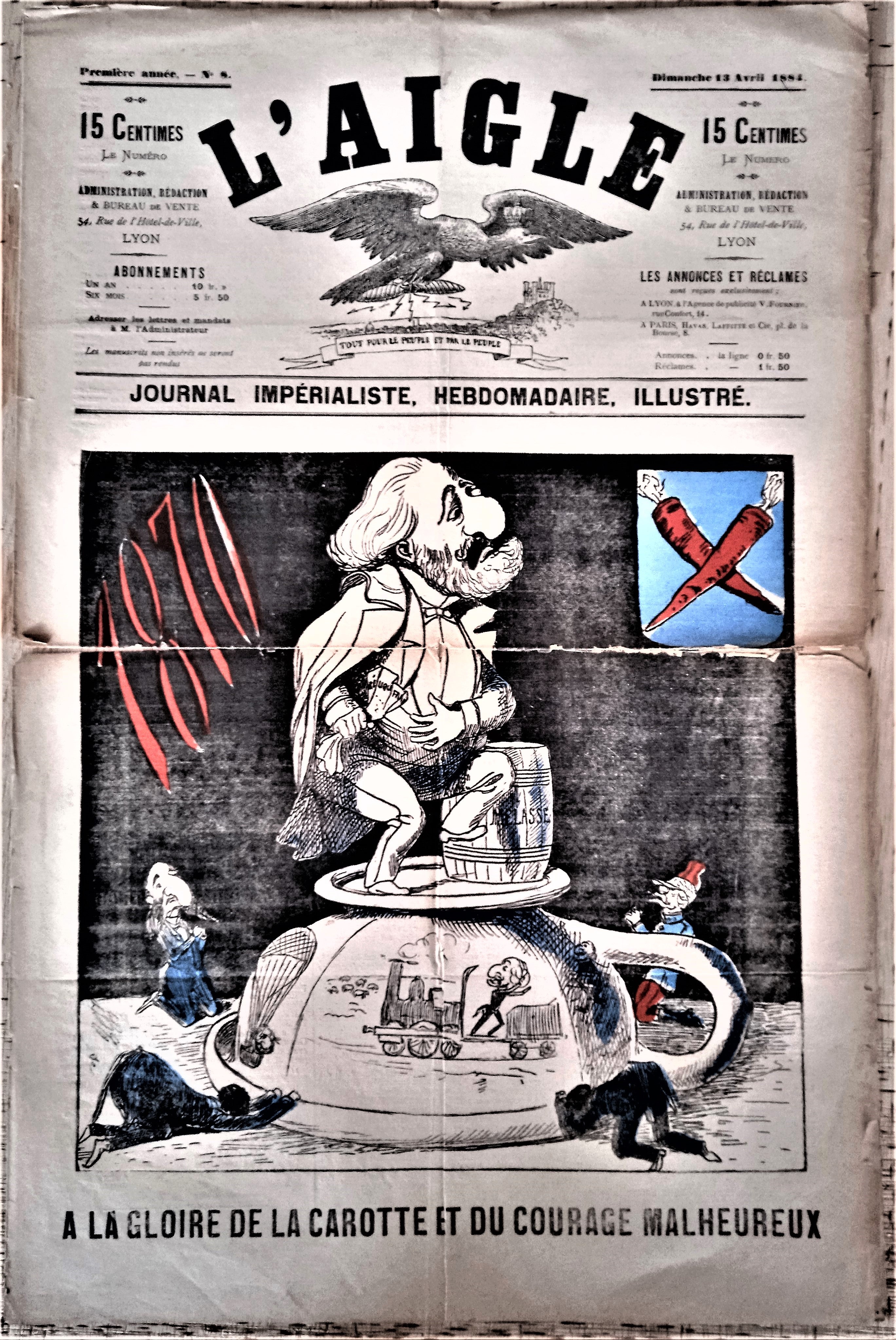 N°  Jn 8   Authentique journal  L' Aigle Première année N° 8 Du 13 Avril 1884  occasion Coupé dans la pliure