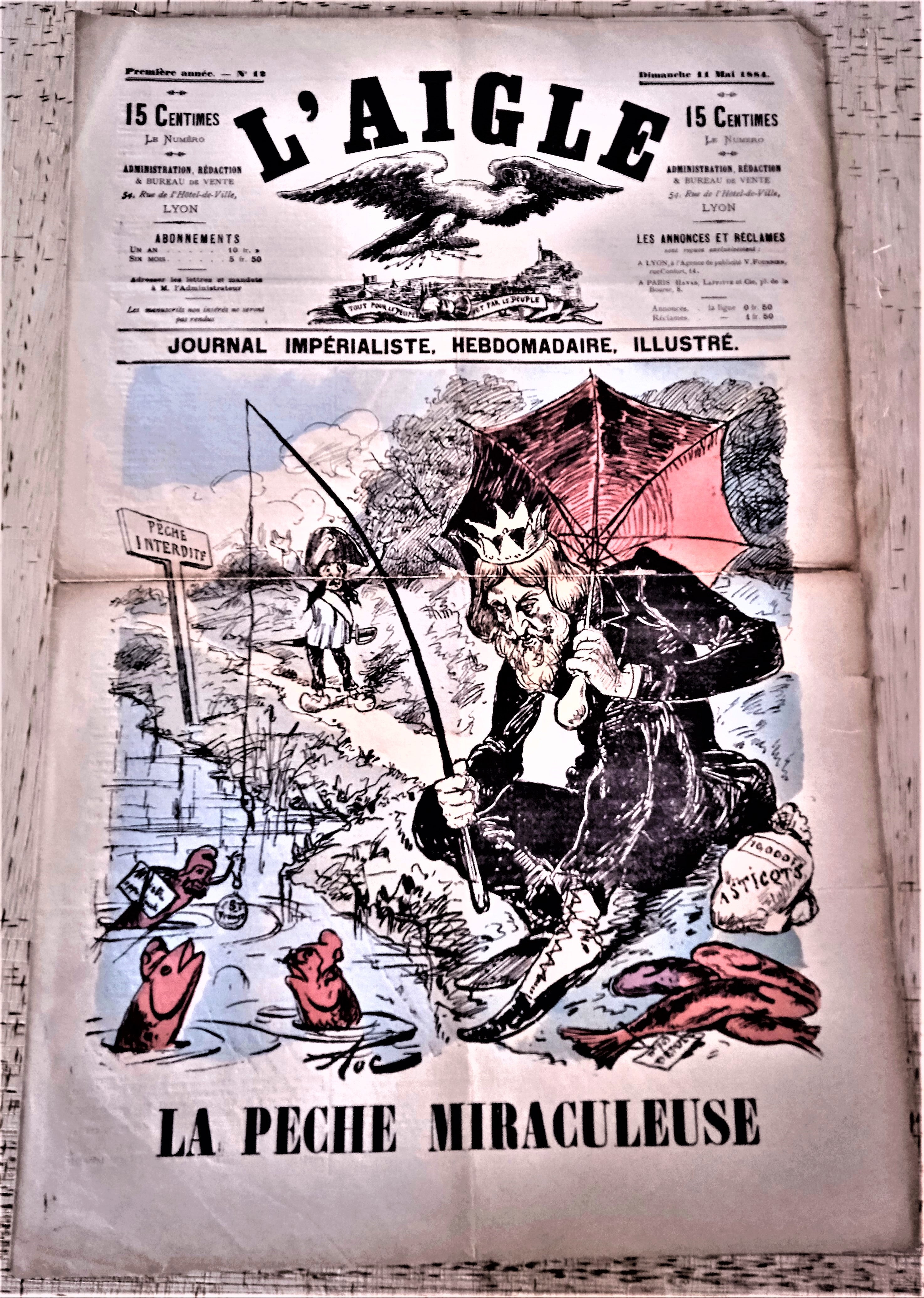 N°  Jn 12  Authentique journal  L' Aigle Première année N° 12 Dessin signé Toc du 21 Mai 1884 1884   occasion Coupé dans la pliure