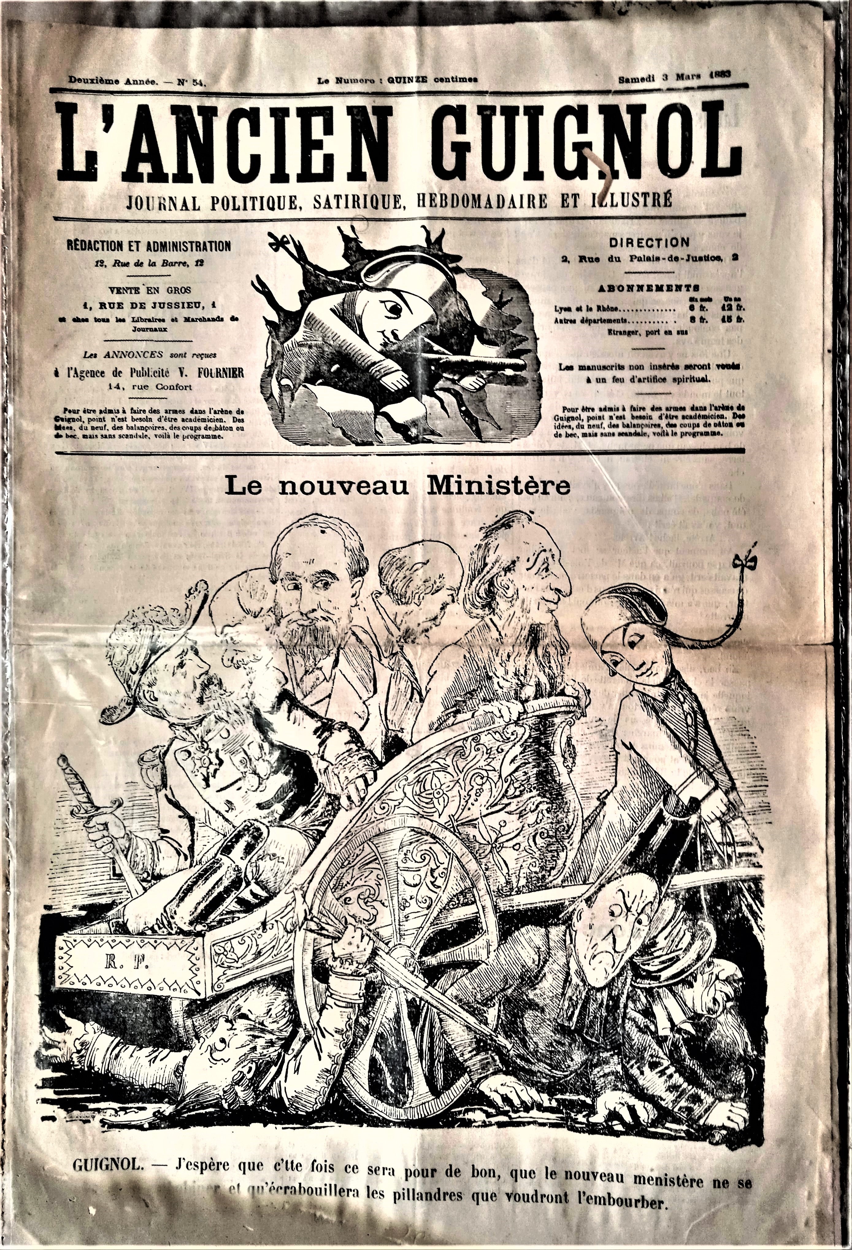 N°Jn 54     Authentique journal L' Ancien Guignol 2è Année du 03 Mars 188?           occasion