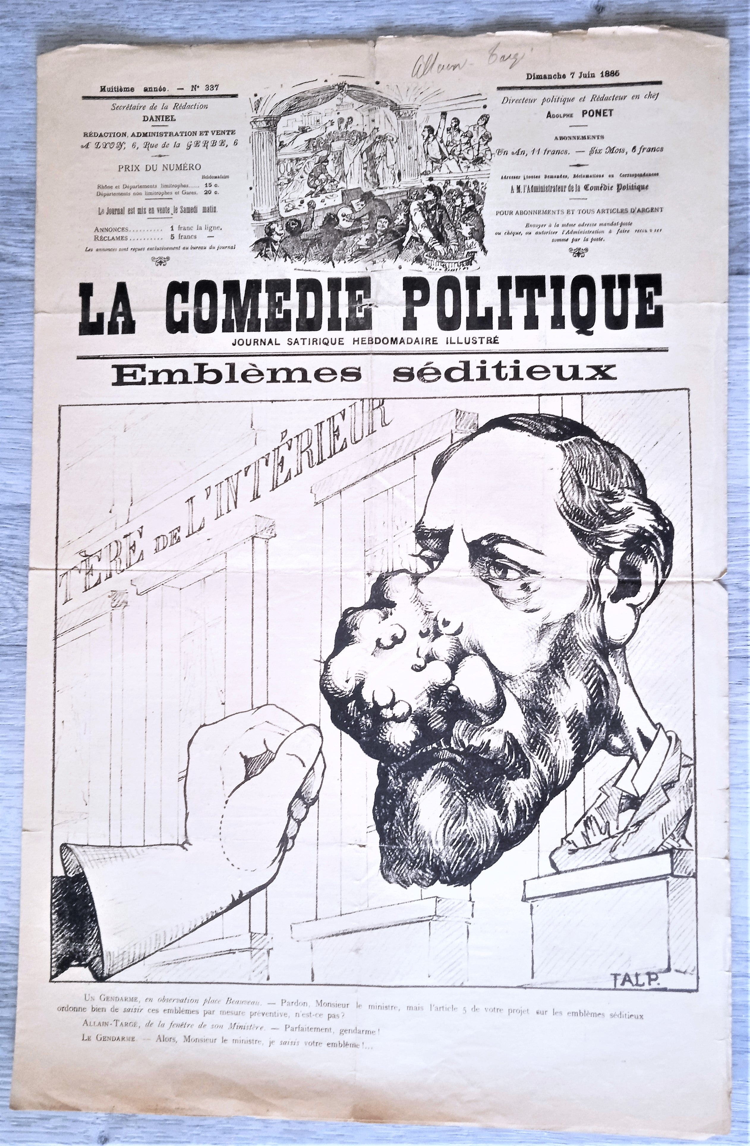 Journal satyrique et de caricatures La comédie politique occasion N° 337